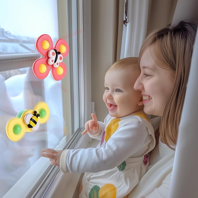 ALASOU 3PCS Suction Cup Spinner Toys for 1 Year Old Boy Girl|Spinning Top Baby Toys 12 18 Months|1 2 Year Old Boy Birthday Gift|Baby Bath Toy for Kids Ages 1-3|Sensory Toy for Toddlers 1-3