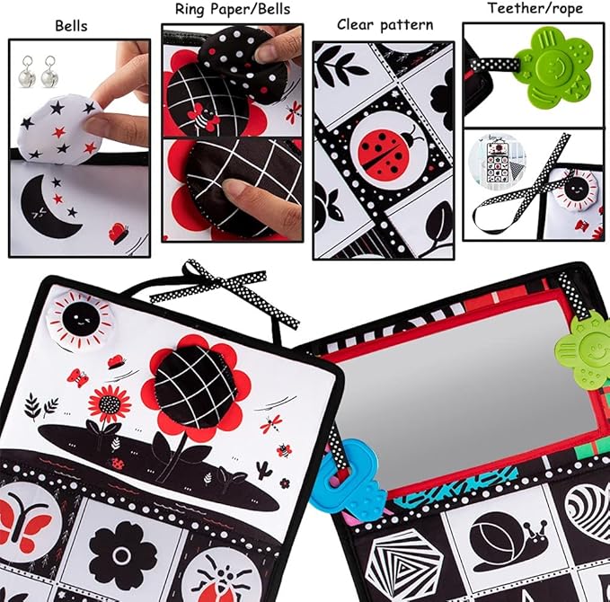 teytoy Tummy Time Mirror Infant Newborn Toys 0-3 Months Brain Developmental Baby Mirror Tummy Time Black and White High Contrast Baby Toys 4 6 9 12 Month Boys Girls Crawling Sensory Toy