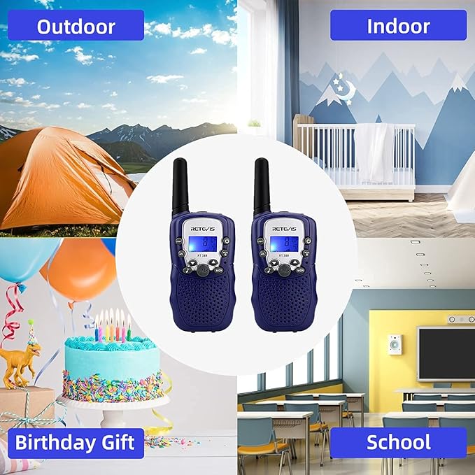 Retevis RT388 Kids Walkie Talkies, Toys for 6-12 Year Old Boys Girls, Walkie Talkies for Kids 22CH 2 Way Radio, VOX Flashlight LCD Backlit, Toys Gifts for Outdoor Stocking Stuffers(Dark Blue,1 Pair)