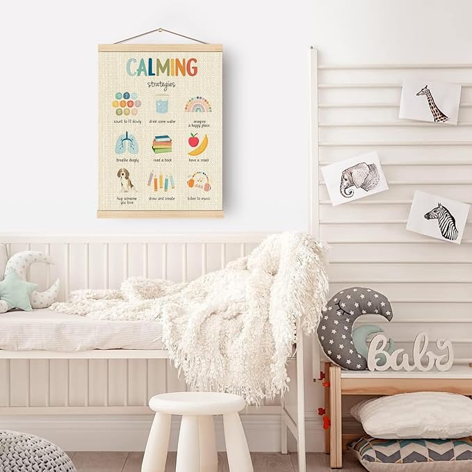 Boat Wades Mental Health Posters for Kids, Calming Strategies Poster Hanger Frame, Inspirational Hanging Wall Banner Decor for Classroom Calm Down Corner School Counselor Office Decor, 12x16 Inch