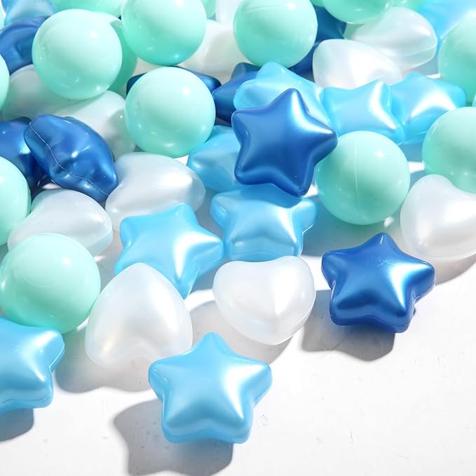 Ball Pit Balls Pack of 100 200 500 - Star and Round Set BPA Free Phthalate Free Non-Toxic Crush Proof Play Balls Soft Plastic Balls for Toddlers Baby Kids Birthday Pool Tent Party