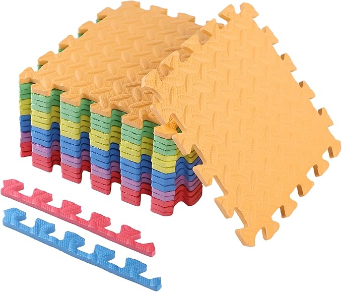 Shihanee 16 Pcs Foam Floor Baby Tiles 11.81 x 11.81 inches Foam Floor Mats Play Mats Bulk with Borders Interlocking for Kids Baby Playroom Nursery Gym（Colorful）