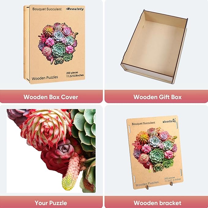 Wooden Puzzles for Adults 500 Piece, Colorful Succulent Puzzle for Mom, Challenging Puzzle, Luxurious Shaped Wooden Puzzles for Family Game 16.7 * 16.3in