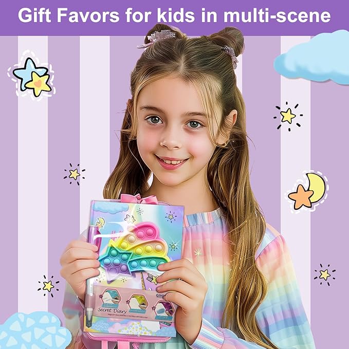 Pop Girls Diary with Lock and Invisible Ink Double-end Pen, 7.5x5.4 Inches 160 Lined Pages Fidget Unicorn Girls Journal for Kids Secret Notebook Pen Set Birthday Gifts for Girls 5 6 7 8 9 10 Years Old