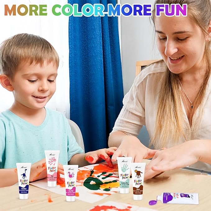 AROIC 16Colors Kids Washable Finger Paint, Non-Toxic, Art Painting Supplies for Toddlers, Finger Painting Supplies for Kids, Hand Paint Set DIY Crafts
