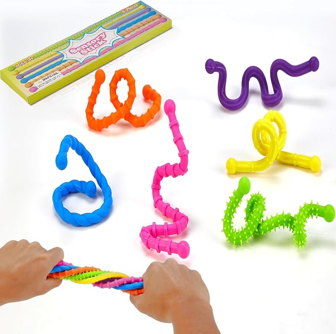 Fidget Toys Sensory Stick, Textured Stretchy Sensory Fidget Toys, Durable and Bendable Stress Relief Sensory Toys (6pack)