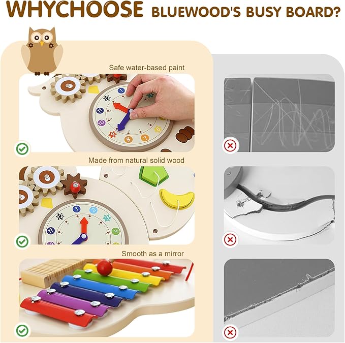 Sensory Wall Panel for Kids - Owl Wall Toys for Toddlers 1-3, Montessori Activity Wall Busy Board Toys, Activity Board for Kids, Activity Center & Sensory Room