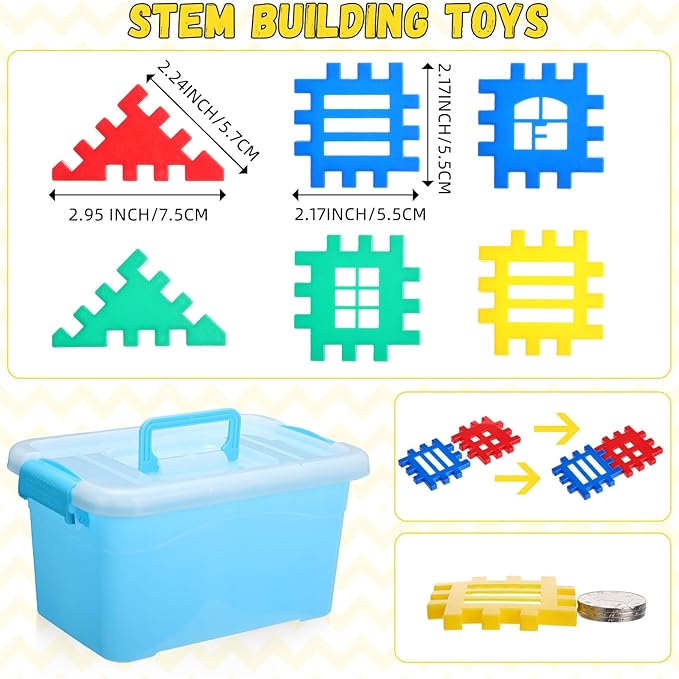 155 Pieces Interlocking Building Blocks for Kids with Storage Box Building Toys Waffle Blocks for Kids Construction Learning Educational Toy Sets