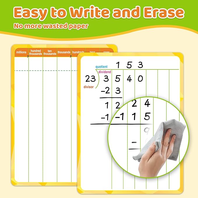 12 Packs Long Division & Multiplication Flash Cards: Math Manipulative Dry Erase Board, Math Games Chart for 2nd 3rd 4th Grade Classroom Must Haves, Homeschool Supplies Teacher Essentials
