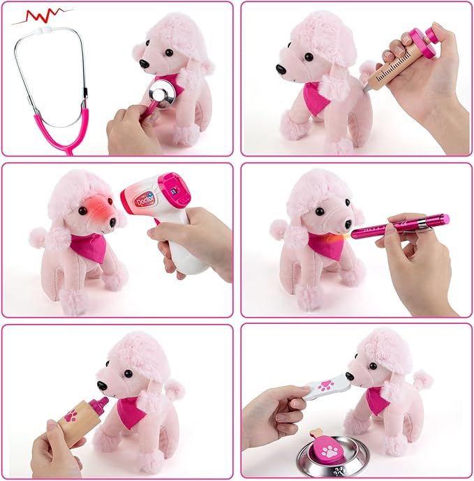 Doctor Kit for Kids Girls, 36 Pcs Veterinarian Playset for Kids, Doctor Kit for Toddlers 3-5 with Dog Toy & Real Stethoscope, Kids Vet Kit Pretend Play Doctor Toys, Doctor Play for Kids