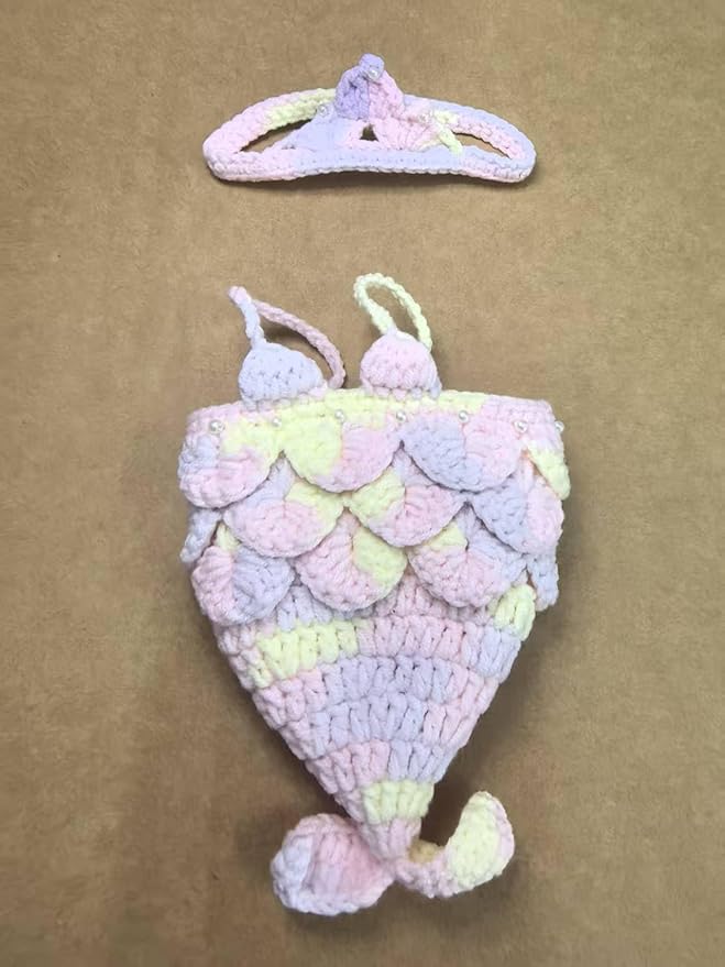 Clothes for Labubu Doll,Clothes for Doll Accessories,Hand-woven Bikini Mermaid Crochet Skirt Set,Summer Mermaid Costume Outfit Suitable for Labubu15&17cm,Dress-Up Accessories for Labubu Doll (color04)