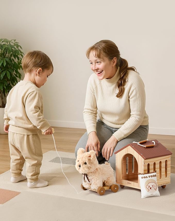 ROBUD Baby Push Walker, Dog Pull Toy for Toddlers 2+ Years, Baby Pull Toy with Wheels for Role Play & First Steps, Developmental Walking Aid Gift for Boys Girls (Birthday/Indoor Play)