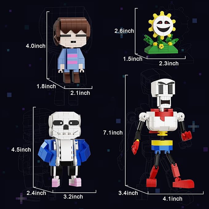 Action Figures Building Set 4 in 1, Horror Game Blue and Red Skull Anime Character Building Toys Kit, Compatible with Lego, Present for Boys Grils Kids Age 6+ (592 PCS)