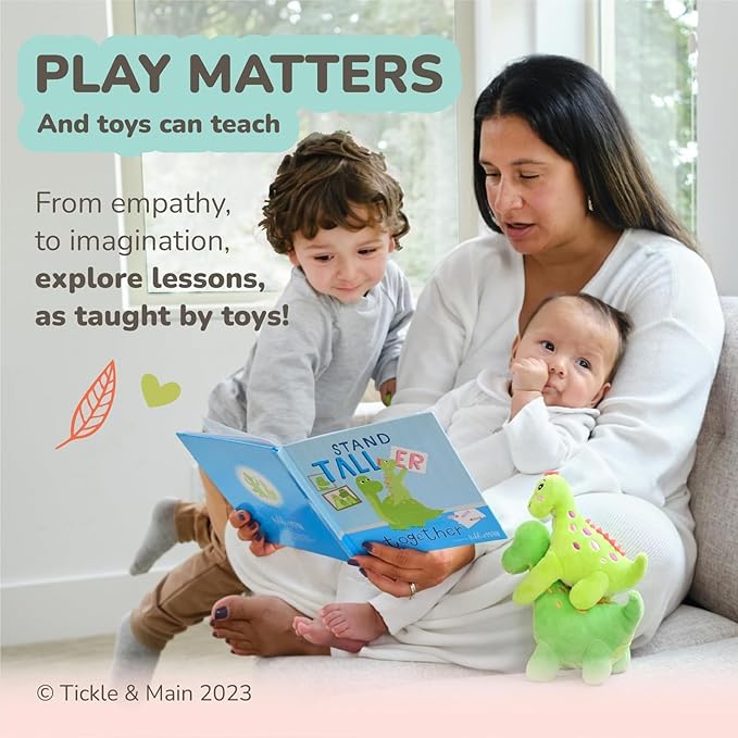 Tickle & Main Big Brother Gift Set with Dinosaur Plush & Storybook - Green Cotton Plush, 7" & 5.5", Ages 2+ - Big Brother Book & Little Sister Dinosaur Toy for Sibling Bonding