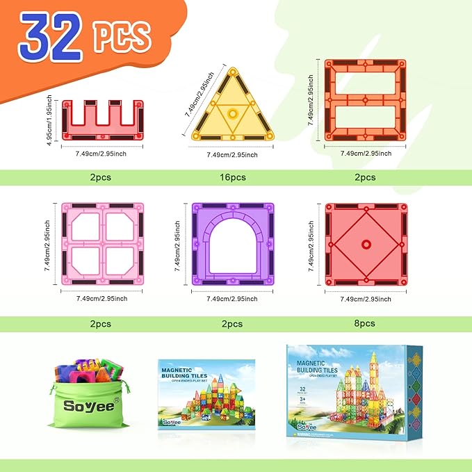Magnetic Tiles Toddler Toys Magnetic Building Blocks for Kids Ages 3-12 STEM Educational Toys for Girls & Boys Sensory Play for Preschool Learning Birthday Chritmas Gifts Stocking Stuffers