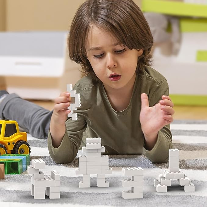 500 Piece Bulk 2x4 Building Bricks, Compatible with Lego, Flat White Bricks