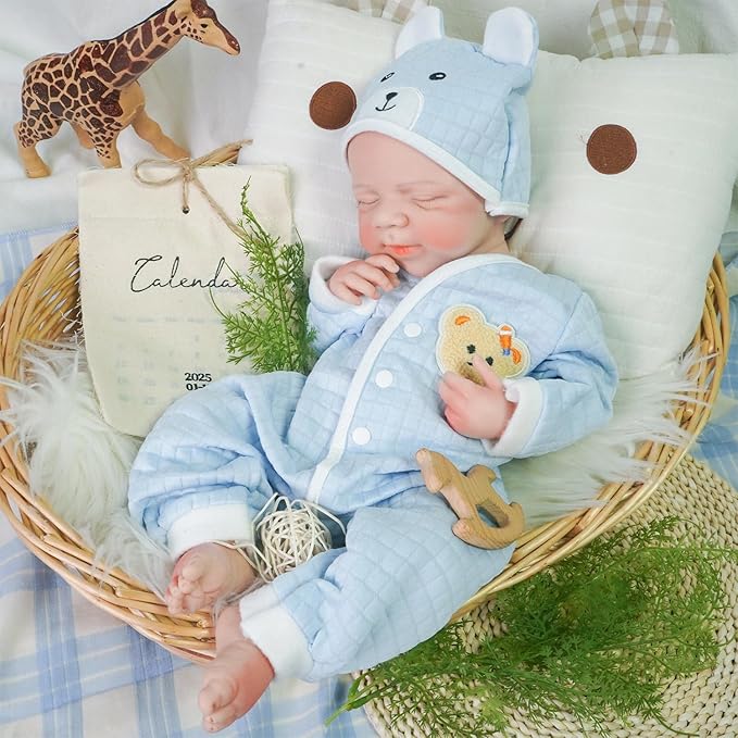 Reborn Baby Dolls Silicone Full Body 18.89in Weighted Real Life Closed-Eyes Boy Dolls Lifelike Newborn Baby Soft Body Flexible Limbs Not Vinyl
