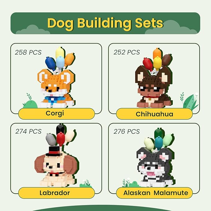 HIGH GODO Cat & Dog Building Blocks Sets for Adults, 8 Pack Mini Animals Party Favors for Kids, Goodie Bag Stuffers, Cats & Dogs Toys Gifts for Teens Kids Boys Girls Age 8+