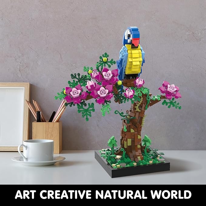 Micro Brick Flower Parrot Toy Building Sets, Home Decor and Office Art Creative Gift, DIY Plant Model for Adults, for Teens Ages 8+ Kids