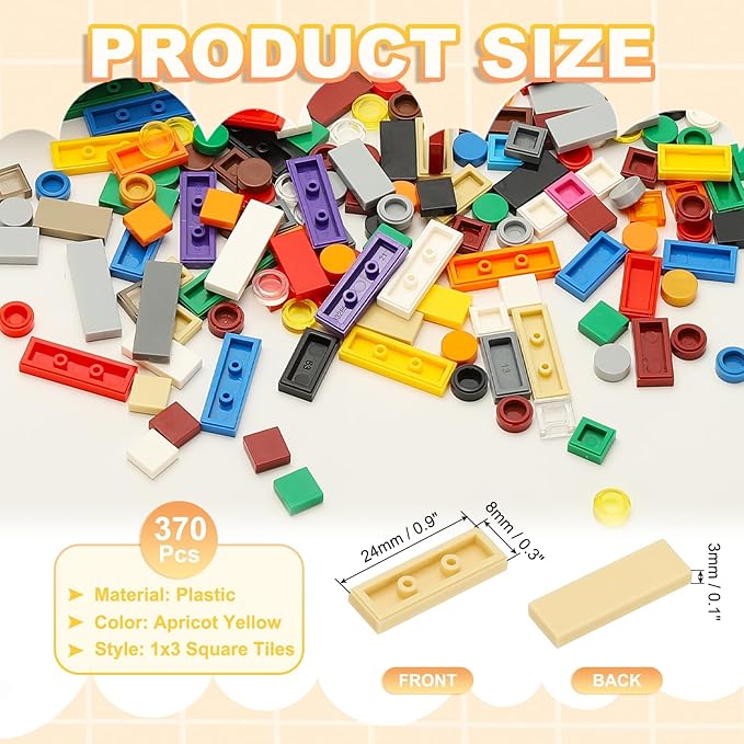 PATIKIL 122 Pcs Flat Blocks Bulk, 1x3 Square Apricot Yellow Classic Tiles Smooth Surface Mini Building Blocks Accessories Compatible Bricks Kits for Building Floor Walls Mosaic Pixel Arts