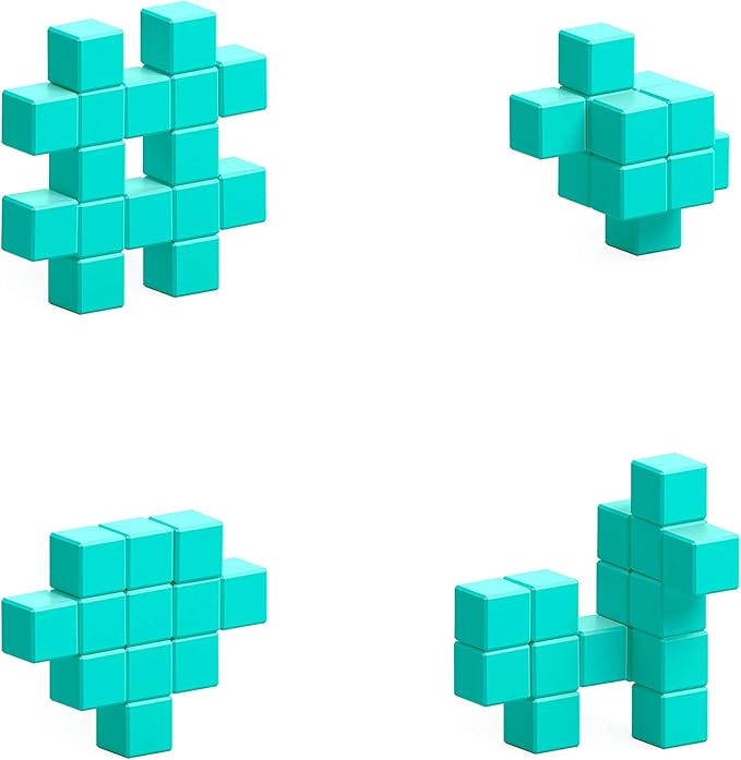 PIXIO-16 Turquoise Color Series Magnetic Blocks Building Set 16pcs with Free App, Stress Relief Building Blocks, Magnets for Kids, Pixel Art Desk Toy, Fidget Toys