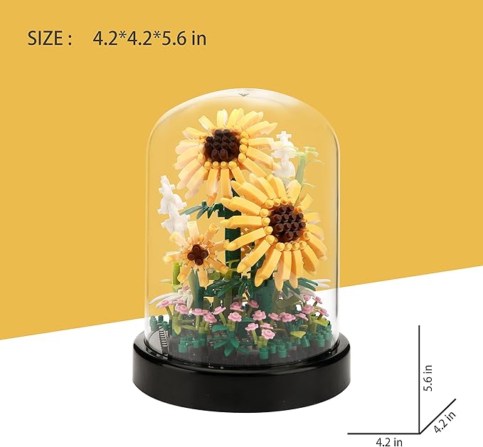 Sunflower DIY Building Blocks Kit - 545 PCS Botanical Flower Bouquet Micro Bricks for Adults & Kids Ages 6+, Creative STEM Gift, Home & Office Decor with Dust Cover
