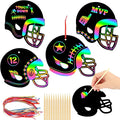 JULMELON 36 PCS Football Crafts for Kids, Rainbow Scratch Paper Art for Kids Football Party Favors Helmet Scratch Off Cards for Birthday Party Supplies School Activities
