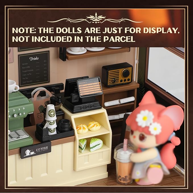 Coffee Shop Tiny House with LED Light Make It Miniature, DIY Miniature House Kit for Adults, Teens, and Beginners, Mini Dollhouse Kit with Home Decor Furniture, Gift for Friends and Hobbies