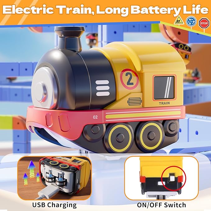 Magnetic Track Car Toys, 101PCS Flexible Race Car Track Sets for Toddlers with Electric Train, Traffic Signs, Kids Train Set Toys for 3 4 5 6 7 8 Year Old Boys Girls Birthday Party Gift-Large
