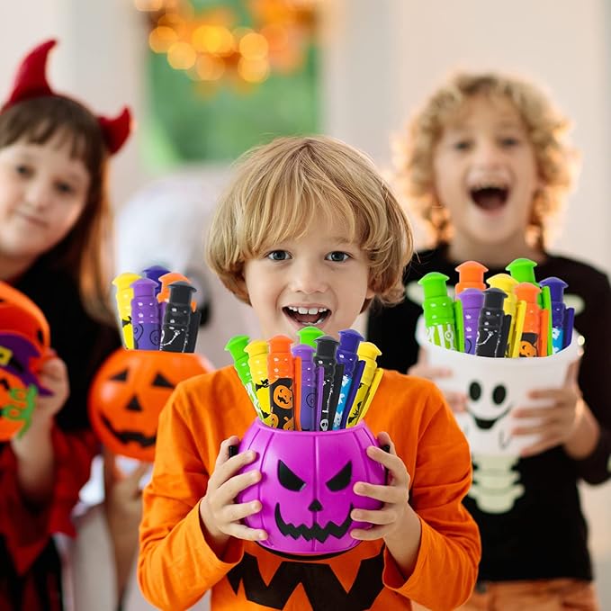 Letapapa Halloween Party Favor for Kids, 48 Pcs Halloween Jumbo Pens in 6 Designs, Halloween Toys, Goodie Bag Stuffers Fillers, Trick or Treat, School Classroom Rewards
