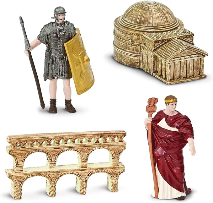 Safari Ltd. Ancient Rome Super Toob - Mini Figurines: Gladiator, Noblewoman, Centurion, Senator, Caesar, Emperor, Colosseum, Aqueduct, Pantheon & More - Educational Toy for Boys, Girls & Kids 3+