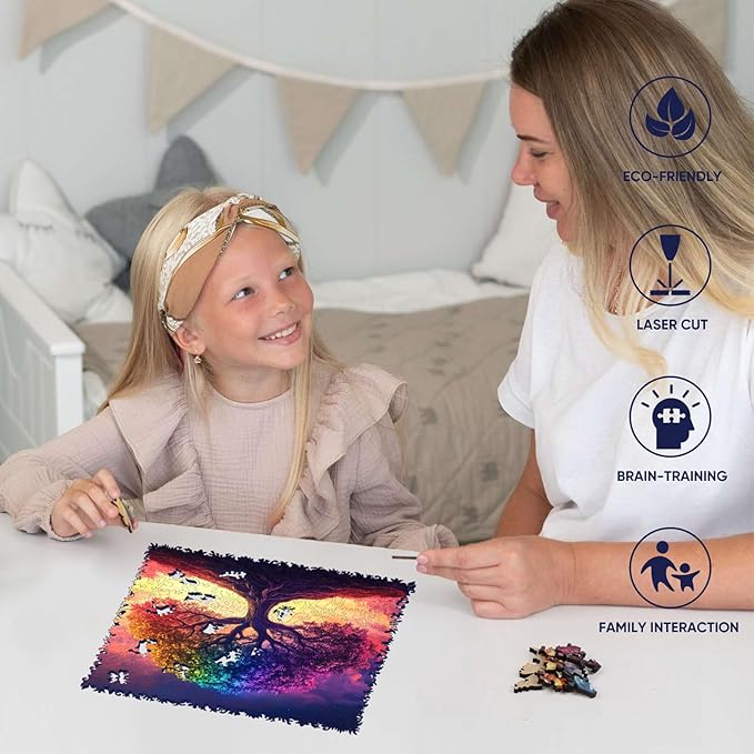 Ruikiyart Wooden Puzzles for Adults, 5MM 200 Pieces Color-Tree of Life Wooden Jigsaw Puzzles, Plant Unique Shaped Puzzle Gifts for Adults and Kids on Thanksgiving, Family Puzzle Games(11.3"*11.1")