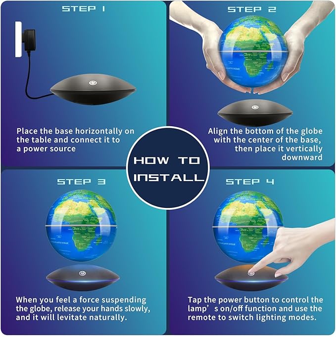 Magnetic Levitating Globe with LED Light, 360°Rotating Floating Globe World Map for Home Office Display, Cool Tech Gift for Men Father Boys and Girls, Ideal for Birthdays Anniversaries