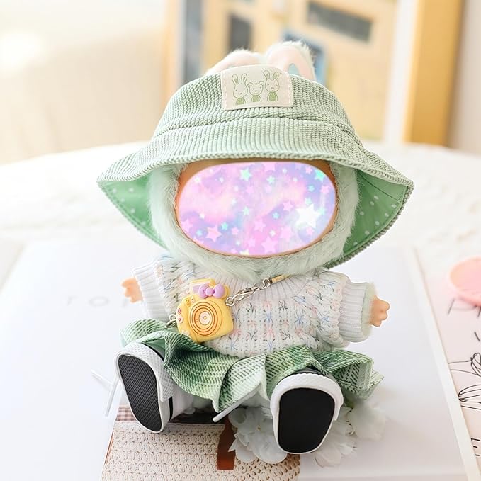 17cm Doll Clothes Set, 5 Pieces Dress Outfit Set for 6.7inch Doll Suit, Fashion Chic Hat & Clothes Accessories for 1st/2nd/3rd Gen Dolls Play & Display Green