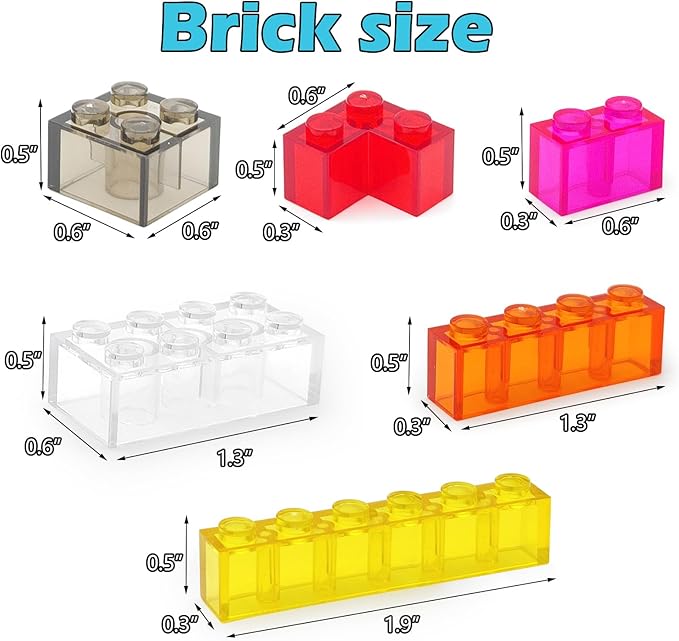 400 Pieces Translucent Building Bricks -9 Colors Crystal-Clear Classic Block Toy Fully Compatible with Major Brands Educational Construction Toy for Boys Girls 6 Years Old and Up