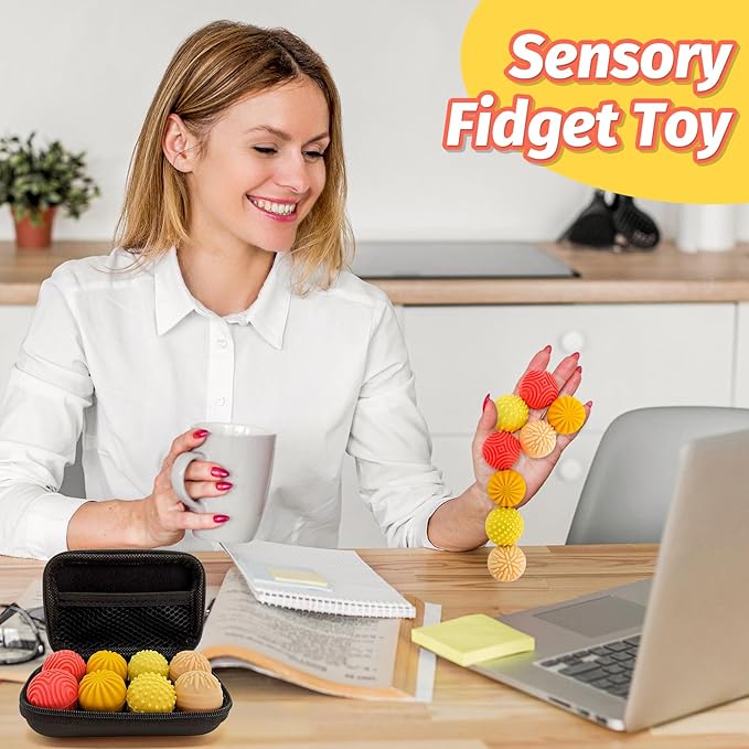 Fidget Magnet Ball Toys - 8 PCS Orange Texture Tactile Sensory Gift for Teens Adult ADHD Autism Anxiety, Silent Stress Relief Massage Roller Item Desk Toy for Home Office Calm Down with Case