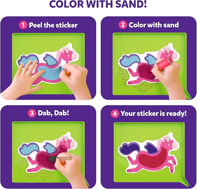 Skillmatics Sand Art Activity - Mess-Controlled DIY Unicorn & Princess Craft Kit with 50+ Colorful Stickers, Creative & Fun Hands-On Activity, Christmas Gifts for Ages 4, 5, 6, 7, 8, 9, 10