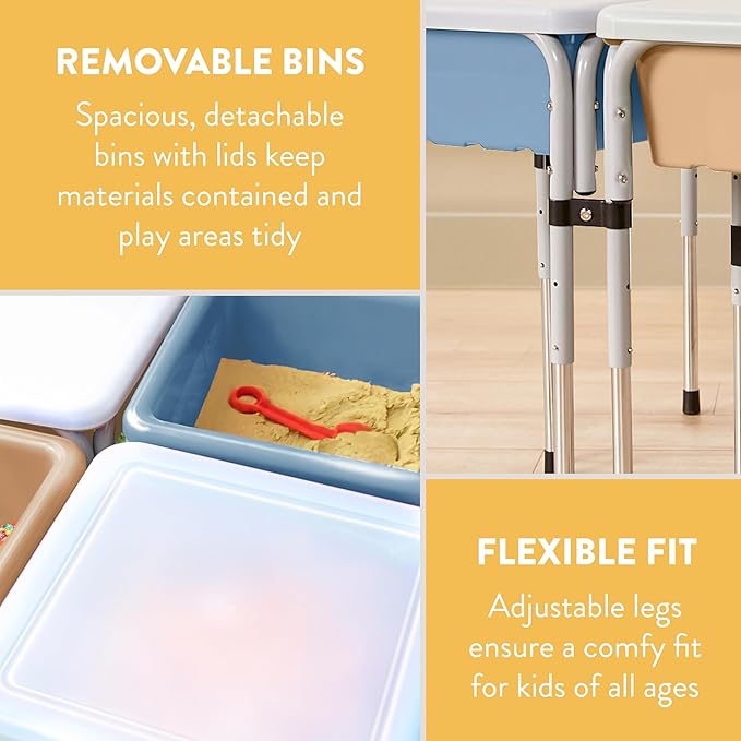 Quad Sensory Tables with Lids, Adjustable Table, Sand/Powder Blue