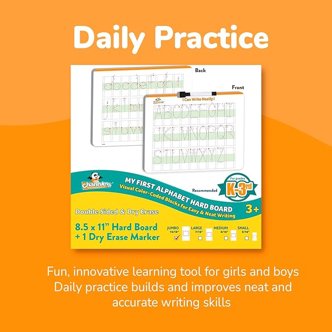 Channie’s Visual Dry Erase Alphabet or Numbers Hard Board - Handwriting for Pre-K, Kindergarten, Elementary School Students (My First Alphabet) Homeschool Learning Supplies & Summer Teaching Workbooks