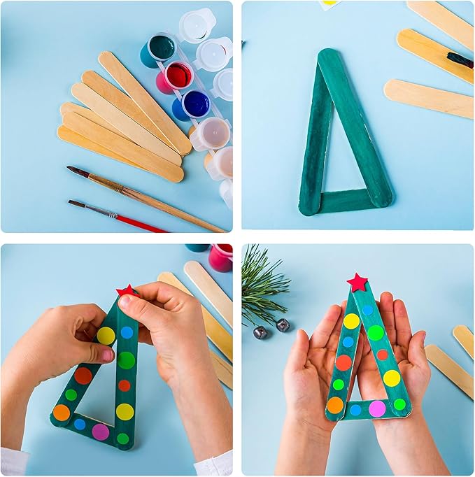 100 Piece Multicolor Jumbo Wooden Craft Sticks (6" x 3/4"), Large Popsicle Sticks for Waxing, Craft Project,Tongue Depressor,DIY Classroom Crafts,Woodcraft (Wood, Rainbow)