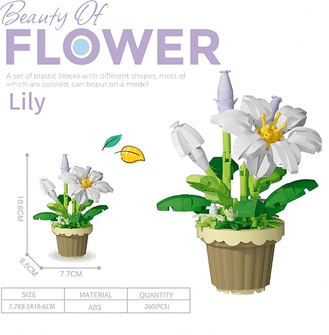 Party Favors for Kids, Tiny Plants Mini Flowers Building Blocks Set for Classroom Prize, Flowers Building Toy, Birthday Gifts for Boys Girls (Lily+Carnation)
