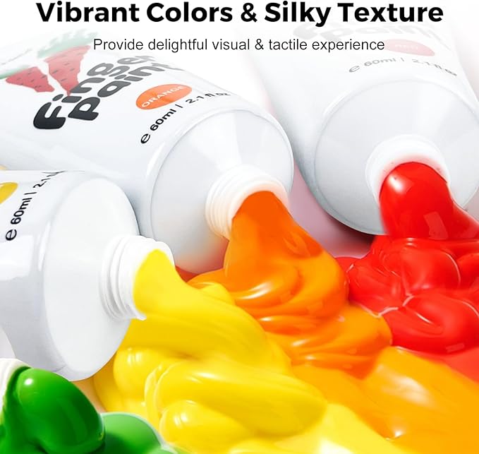 Jar Melo Washable Finger Paints for Toddlers, 10 Colors Large Capacity (2.1fl oz), Non Toxic Baby Paint for Hand and Feet, Safe Art Supplies, Preschool Learning Gifts for Kids Age 2+