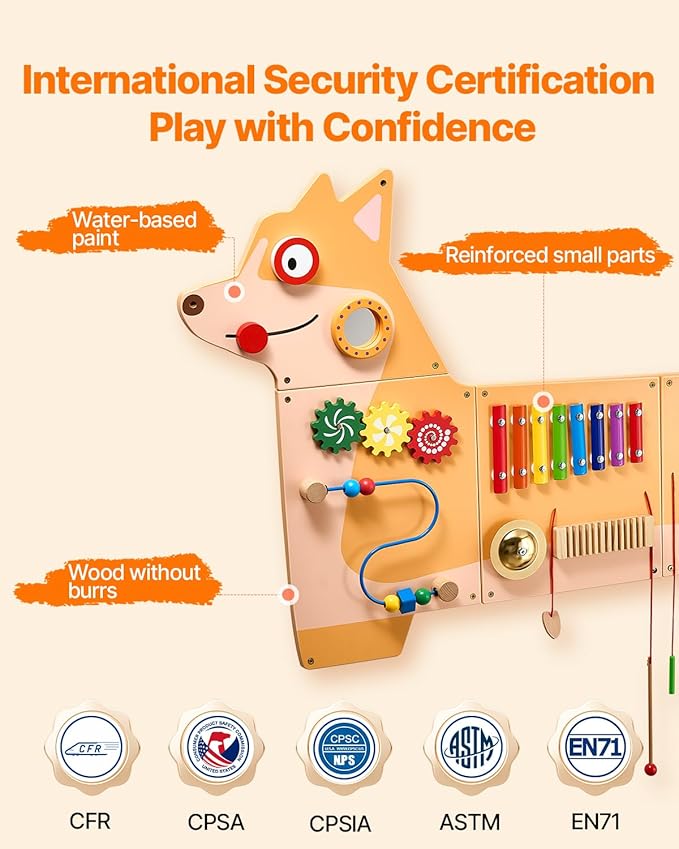 VEVOR Dog Activity Busy Board Panel, 12 Wall Activities Board, Montessori Sensory Wall Panel for Kids 3-12 Years, Sensory Wall Activity Panel, Ideal for Toddler Playroom Nursery Classroom
