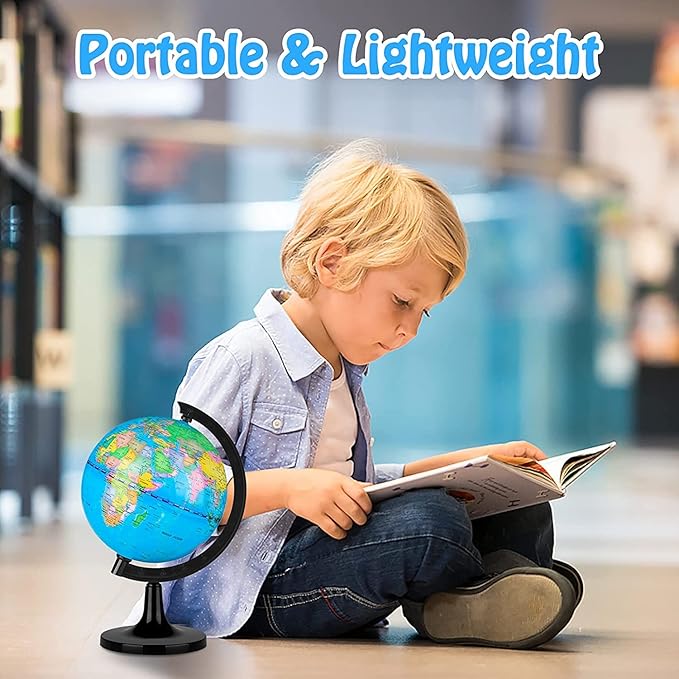 Wizdar 5.5" World Globe for Kids Learning, Educational Rotating World Map Globes Mini Size Decorative Earth Children Globe for Classroom Geography Teaching, Desk and Office Decoration-5.5 inch