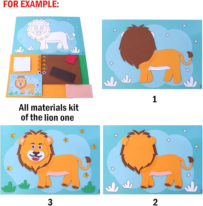 3D EVA Foam Stickers for Toddlers 12PCS Sticky Foam DIY Craft Preschool Art Class Drawing Sticker Puzzle Art Kit for Kids Boys Girls (Land Animals)