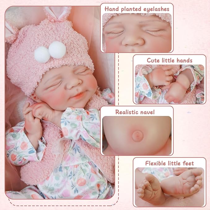 Reborn Baby Dolls Silicone Full Body 18.89in Weighted Real Life Closed-Eyes Girl Dolls Lifelike Newborn Baby Soft Body Flexible Limbs Not Vinyl