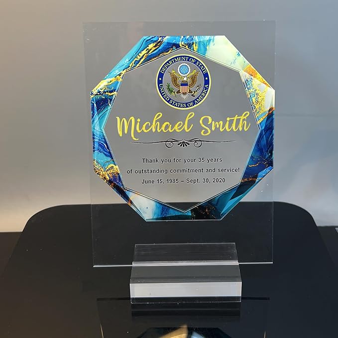 Custom Engraved Acrylic Employee Recognition Award – Personalized Appreciation Trophy for Corporate Excellence – Desk Display Plaque with Free Customization (Style #6)