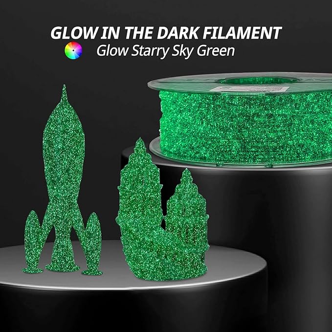 AMOLEN 3D Printer Filament, PLA Filament 1.75mm, Glow in The Dark Filament Green Starry Sky, Best with UV Lamps, Fit Most 3D FDM Printers, Dimensional Accuracy +/- 0.02 mm, 1kg(2.2lbs) Spool