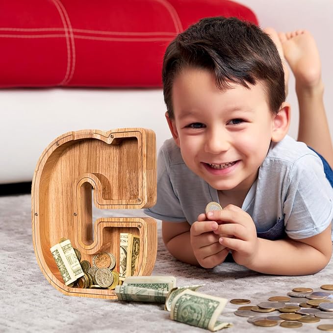SummiDate Wooden Letter Piggy Bank| Piggy Bank for Boys Girls Toddler| Alphabet C Money Bank| Coin Bank Birthday Gift for Kids|Birthday Gift for Kids (C)