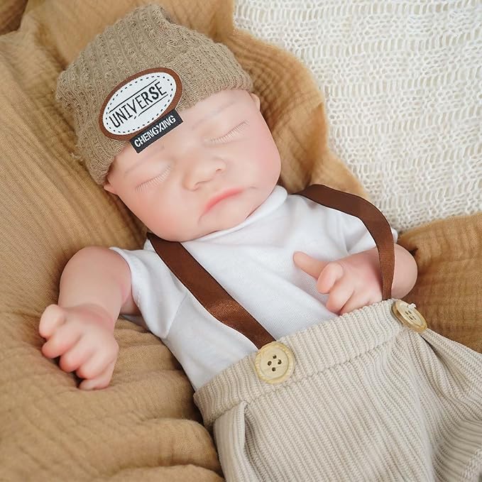 Boy 17.5 Inch, Full Silicone Baby Doll, Realistic Baby Dolls, Realistic Veins & Sleeping Pose, Not Vinyl, Reborn Baby Dolls Silicone Full Body, Gift Set